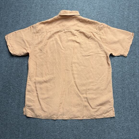 Cubavera Linen Blend Button Up Shirt Men's XL Orange Striped Embroidered Bowling - Picture 4 of 6